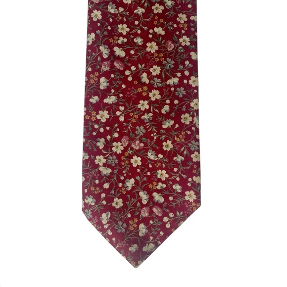 Cape Cod Neckwear Ditsy Floral Tie Wide Necktie Dark Red Pink Wedding Guest Men - Picture 1 of 12
